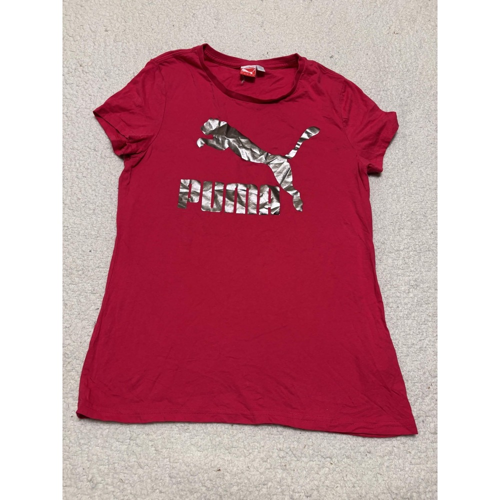 PUMA Womens T-shirt Graphic Tee Size L Red Crewneck Sportlifestyle 100% Cotton